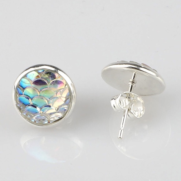 Iridescent Mermaid Button Stud Earrings - Picture 3 of 8